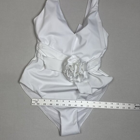 Andie Women's L The Porto 1-Piece Swimsuit White Flower Waist Tie NWT - Picture 13 of 15